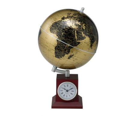 Globe gold on a der stand with a clock