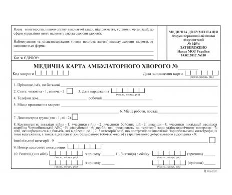 Medical card of the patienoutpatient