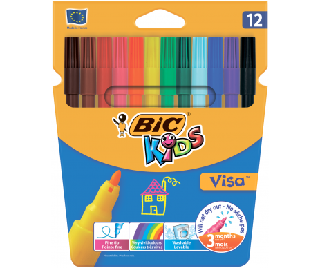 Felt-tip pens 12 colors Kids Visa 880 BIC