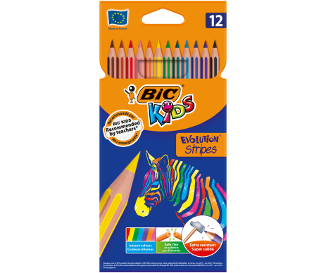 Карандаши цветные 12шт Еволюшн Стрипс BIC
