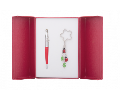 Набор подарочный Ladybird ручка шариковая и брелок красный