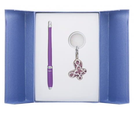 Gift set Night Moth ballpoint pen and keychain purple