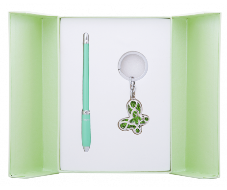 Gift set Night Moth ballpoint pen and keychain green