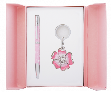 Bloom gift set pen and keychain pink