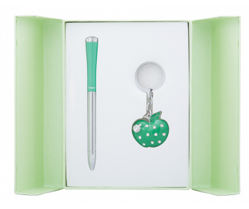 Набор подарочный Apple ручка шариковая и брелок зеленый
