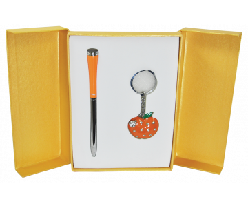 Набір подарунковий Apple ручка кулькова та брелок помаранчевий