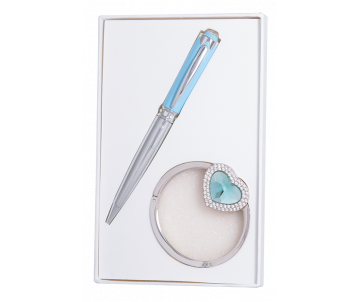 Набор подарочный Crystal ручка шариковая и крючок для сумки синий