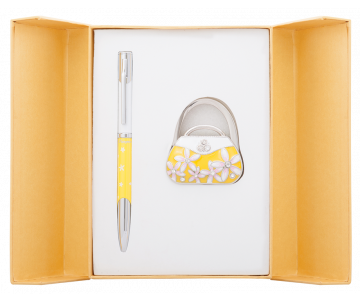 Набор подарочный Sense ручка шариковая и крючок для сумки желтый