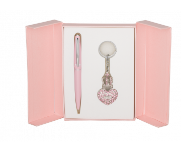Набор подарочный Corona ручка шариковая и брелок розовый