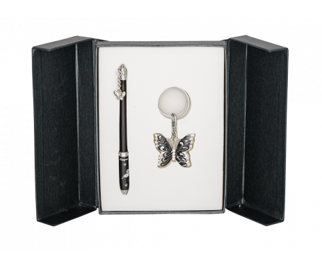 Gift set Butterfly ballpoint pen and keychain black