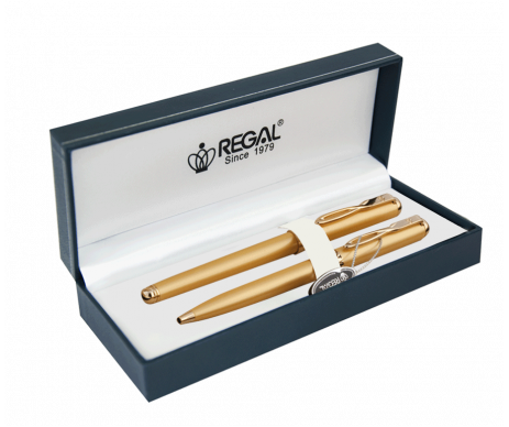 A set of pens and ball pen in gift box L gold R18109