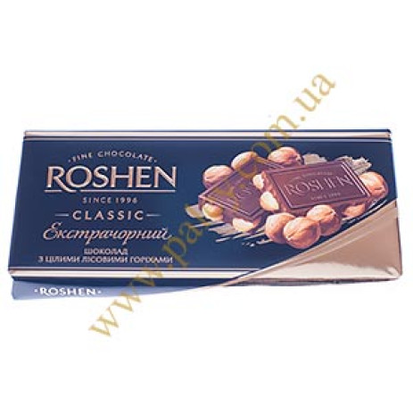 Roshen, extra black chocolate with whole hazel горіхами100г.(Made in Ukraine ),Рошен