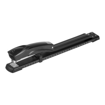 A stapler 24, 26 to 20 sheets elongated 