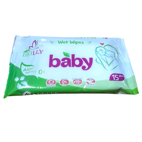 Wet pocket wipes 15 pcs. BIOLLY antibacterial,50816