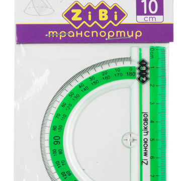Транспортир 100 мм з салат. смужкою 5749