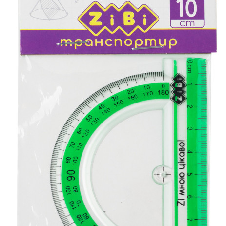 Транспортир 100 мм з салат. смужкою 5749,ZB.5640-15